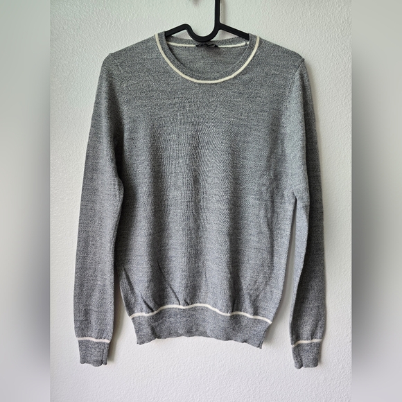 Theory Men's Gray Crewneck Sweater with Cream Trim - Picture 1 of 7